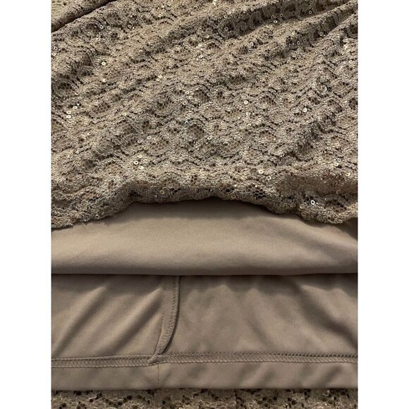 R&M Richards Petite 14P‎ Lace Sequin Dress - Taupe Sleeveless Made In USA - Picture 16 of 16